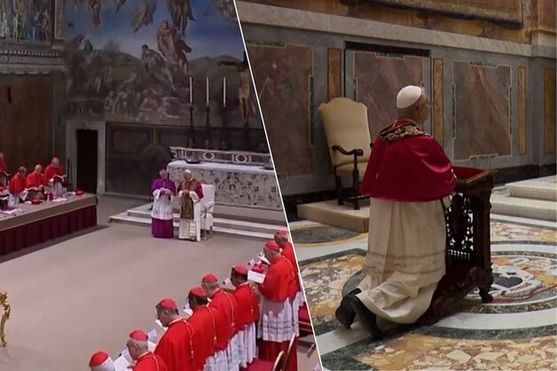 Een biddende paus en applaudisserende kardinalen: Vaticaan toont zeldzame blik achter de schermen getoond