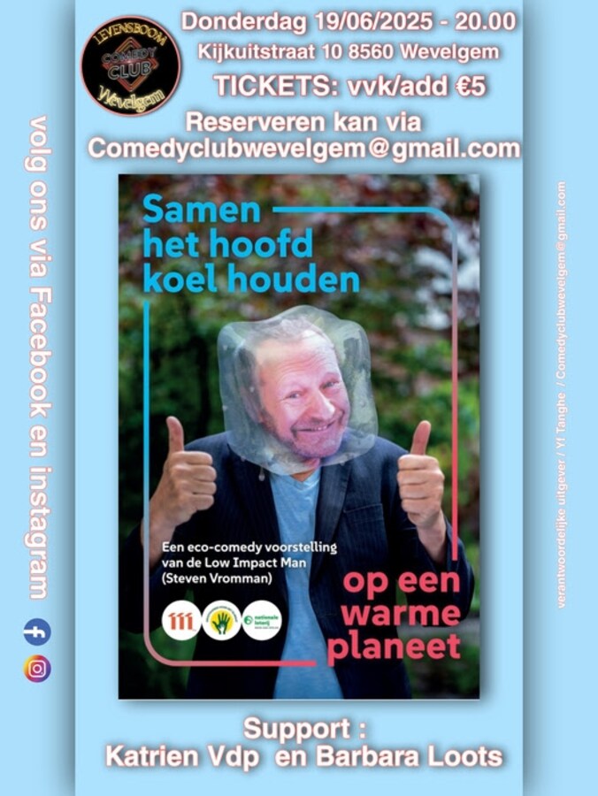 De flyer van de eco-comedy voorstelling