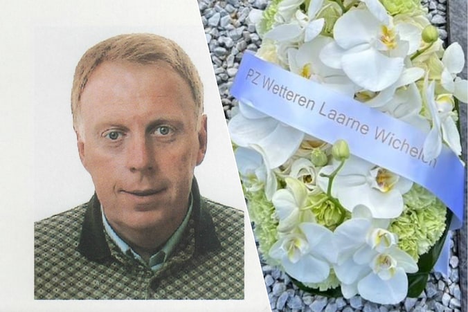 Agenten herdenken collega Luc Middernacht met bloemen op zijn graf.