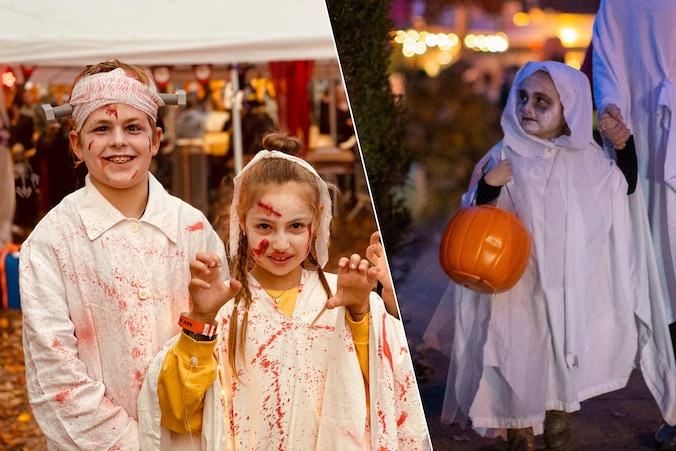 Kinderen verkleden zich voor halloweenactiviteiten.
