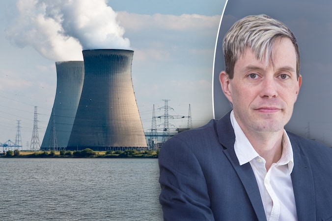 Links: kerncentrale in Doel. Rechts: energie-expert Joannes Laveyne.