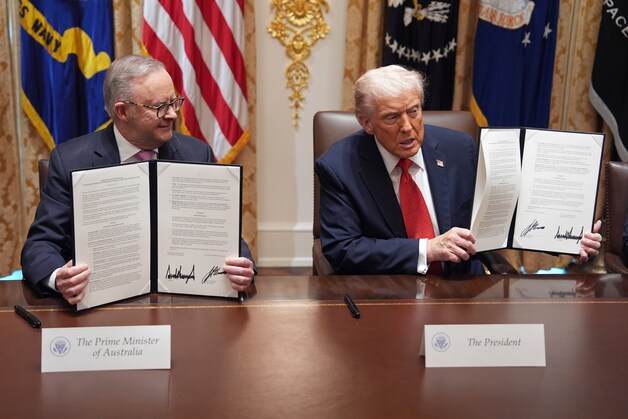 De Australische premier Anthony Albanese en de Amerikaanse president Donald Trump. 