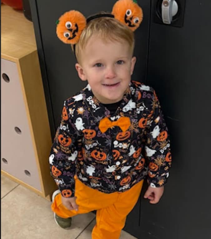 Jack uit Avelgem gaat verkleed als pompoen voor Halloween.