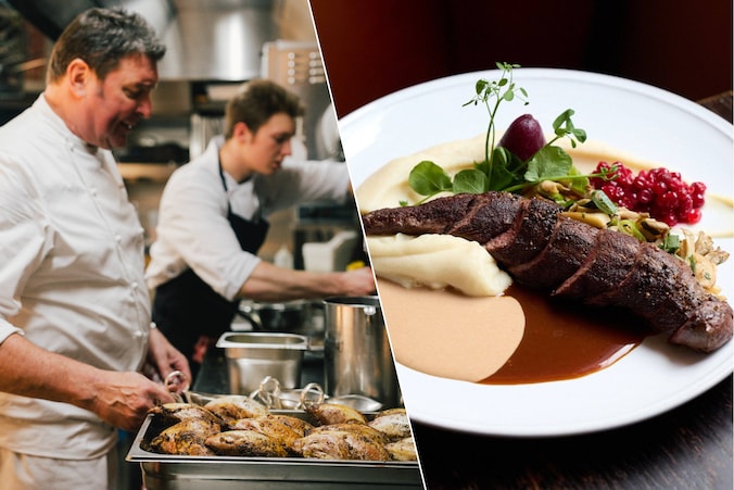 Chef Wouter Keersmaekers en zijn sous-chef Gijs Buytaert in volle actie in de keuken van De Schone van Boskoop / Hazenrug bij Grand Café De Rooden Hoed