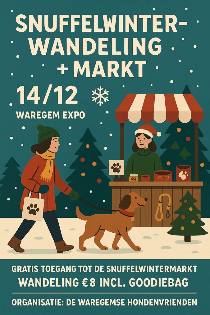 De Waregemse Hondenvrienden organiseren een snuffelwinterwandeling en -markt