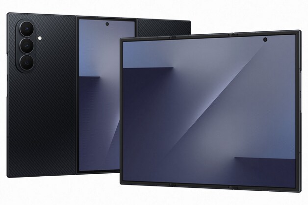 De achter- en voorkant van de Samsung Galaxy Z TriFold.