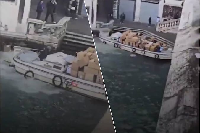 De vrouw ging er met een bezorgboot vandoor, in de hoop de berg pakjes te stelen.