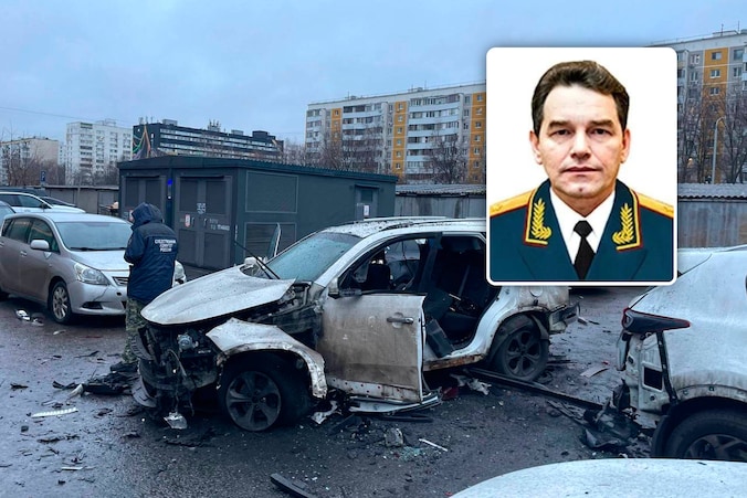 De Russische luitenant-generaal Fanil Sarvarov (inzet) is in Moskou gedood door een bom onder zijn auto.