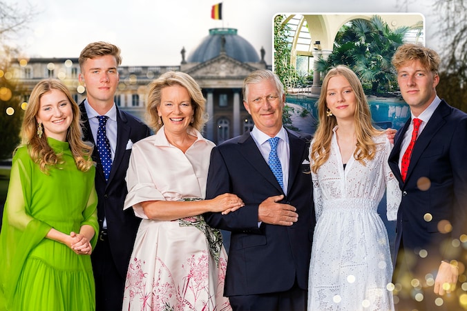 Filip en Mathilde, met hun kinderen.