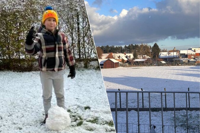Timo uit Oudenaarde leeft zich uit in de sneeuw / Oudenaarde wordt wakker onder laagje sneeuw