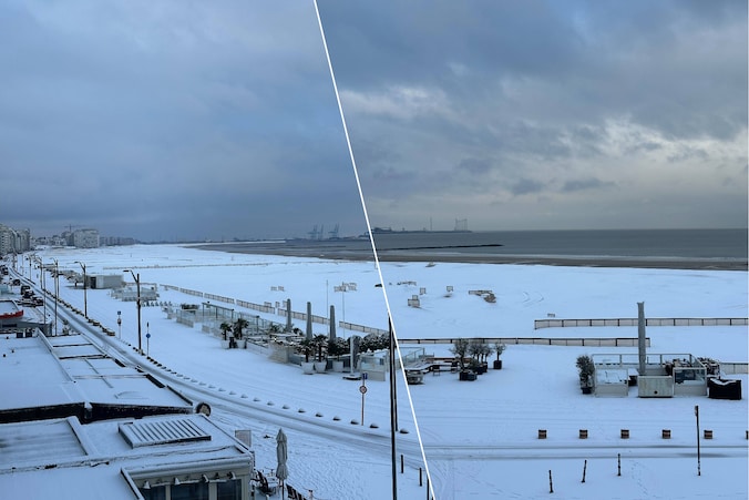 Het strand van Knokke-Heist ligt onder een prachtige laag sneeuw