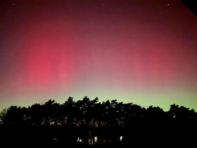 Een lezer uit Zutendaal kon de paarse kleurschakeringen van het noorderlicht vastleggen op beeld.