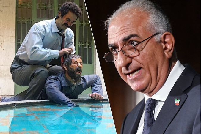 Evocatie van de folterpraktijken onder het regime van de Iraanse sjah (links) en diens oudste zoon Reza Pahlavi.