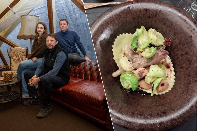 Foto links: Het team achter Fera in Boechout, met Hadewych Haest, Wim Van Thielen en Kris Van de Sompel./Foto rechts: De eendenbout confit met ravioli van champignons en truffel werd mooi gepresenteerd.