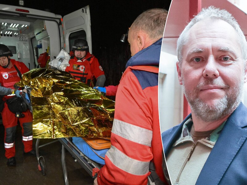Links: Oekraïense hulpverleners helpen een gewonde na een Russische droneaanval op de stad Charkiv. Rechts: professor Werner Jacobs.