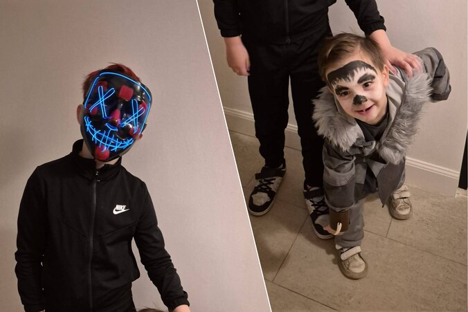 Thibo (9) en Lewis (4) uit Hemiksem vieren carnaval op school.