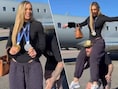 In de nek van verloofde Jake Paul richting privéjet: Jutta Leerdam neemt in stijl en met pakkende boodschap afscheid van Winterspelen