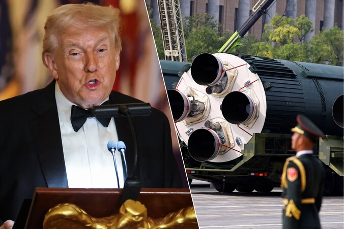 De Amerikaanse president Donald Trump / Kernraketten tijdens een militaire parade in Peking