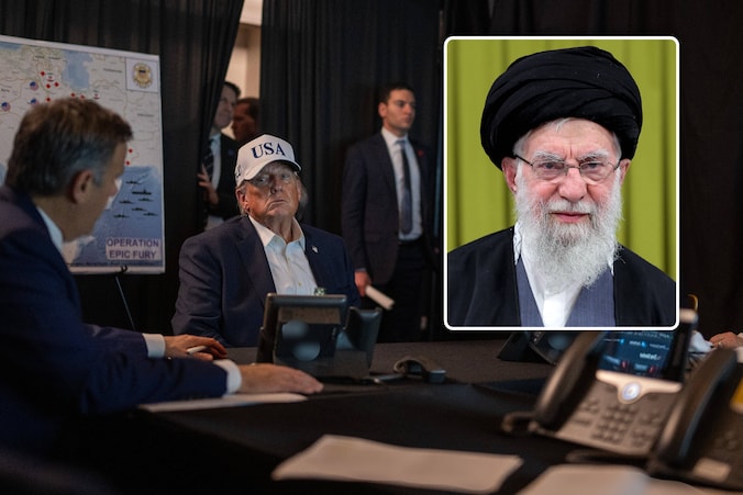 Ali Khamenei (zie inzet) was 37 jaar de ‘Opperste Leider’ van Iran. Tot de VS en Israël hem uitschakelden. Vanuit deze ‘war room’ kon Trump alles volgen. 