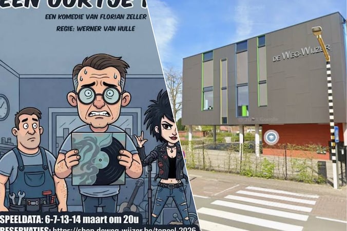 Vrije Basisschool De Weg-Wijzer speelt een toneelstuk 'een uurtje rust' in Lochristi.