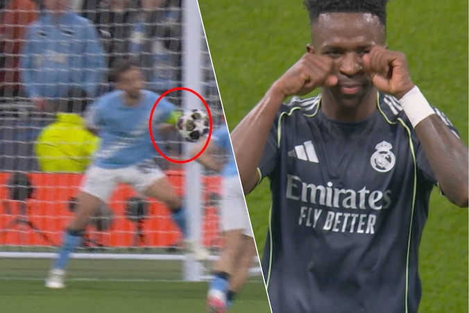 KIJK. Eerst hands, penalty én rood, daarna gooit Vinícius nog wat olie ...