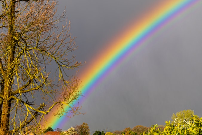De regenboog in Budingen maandagochtend. 