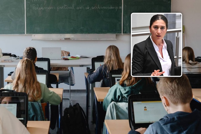 Van de doorgelichte scholen krijgt 18 procent een ongunstig advies. In het secundair loopt dat zelfs op tot bijna 25 procent. Inzet: Zuhal Demir.