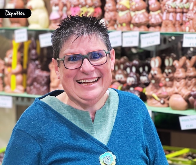 Ingrid heeft haar laatste werkdag bij bakkerij Depotter achter de rug en is nu met pensioen.