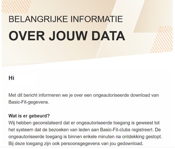 De e-mail die leden van Basic Fit vandaag kregen.