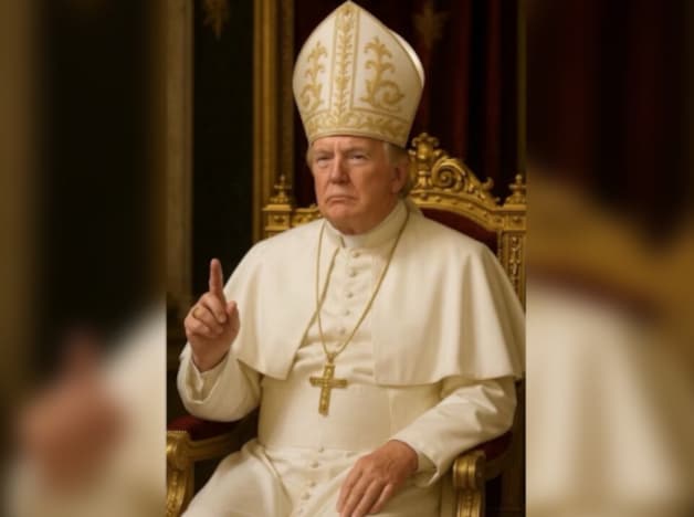 Na het overlijden van paus Franciscus deelde Trump dit beeld van zichzelf als paus.