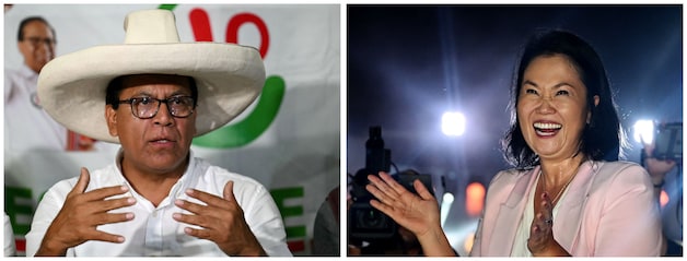 Peruvian presidential candidates Roberto Sánchez (L) and Keiko Fujimori (R).