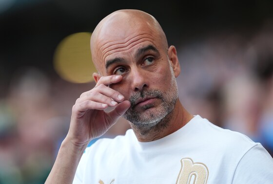 Pep Guardiola bij zijn afscheid bij Manchester City. 