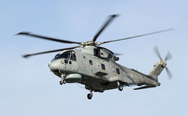 A Merlin helicopter of the British Navy, the Royal Navy.