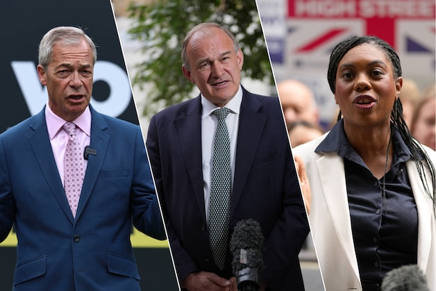 From left to right: Nigel Farage (Reform), Sir Ed Davey (Liberal Democrats) and Kemi Badenoch (Conservative Party)