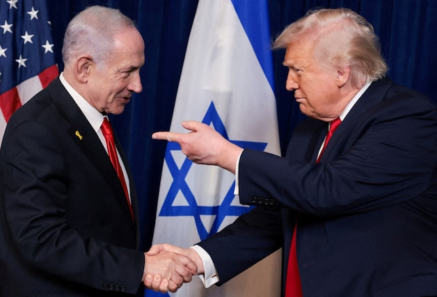 US President Donald Trump and Israeli Prime Minister Benjamin Netanyahu during a press conference after a meeting at Trump's Mar-a-Lago club in Palm Beach, Florida.