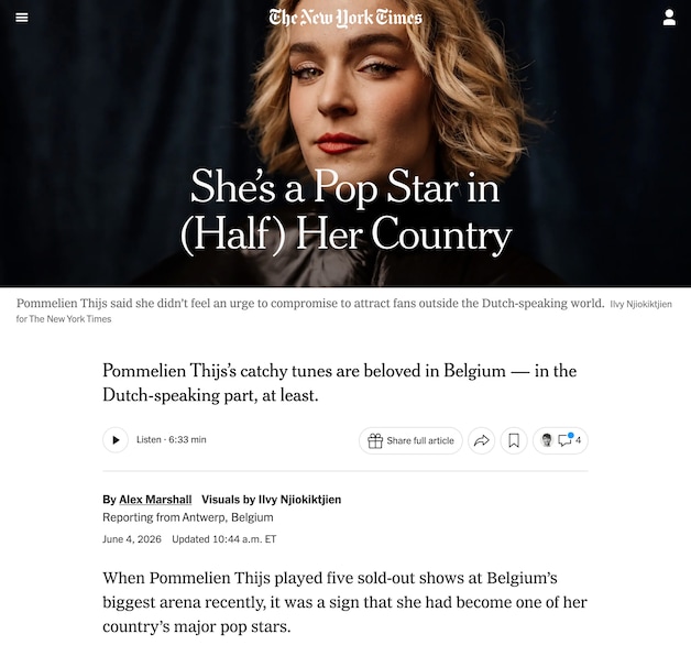 NY Times artikel over Pommelien Thijs.