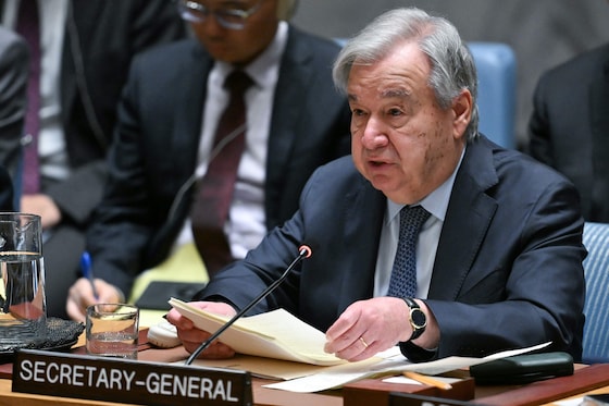  VN-secretaris-generaal Antonio Guterres tijdens de bijeenkomst van de VN-Veiligheidsraad