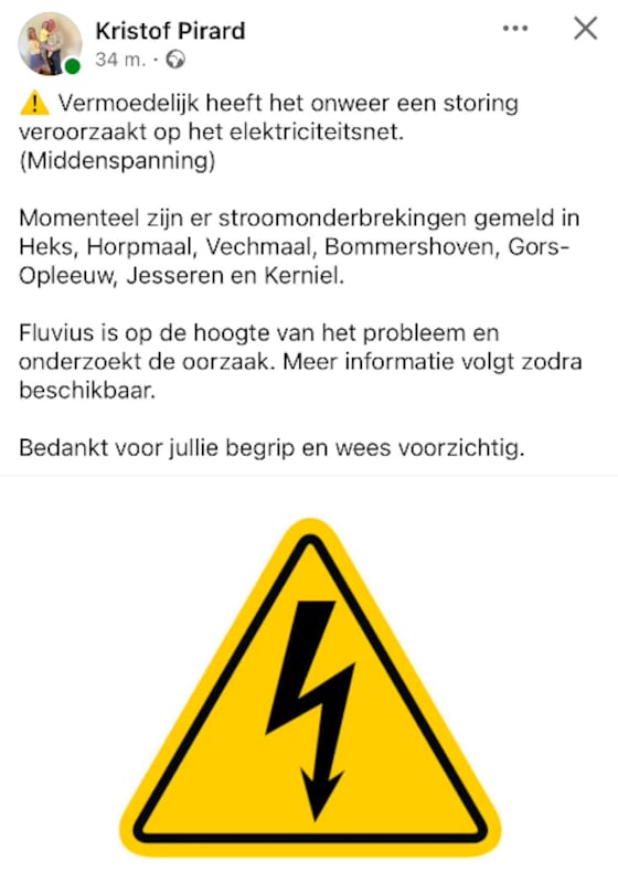 The message on Facebook about the power outage.