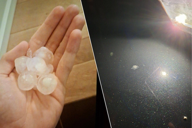 Large hail balls caused damage to vehicles in Dadizele.