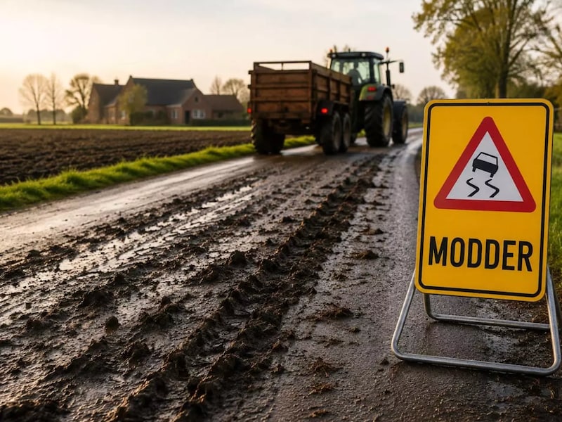 Gemeente waarschuwt voor modder op de weg: “Pas je snelheid en rijstijl aan”