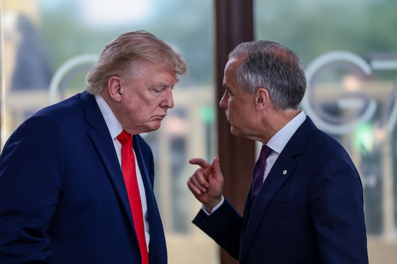 De Amerikaanse president Donald Trump en de Canadees premier Mark Carney.