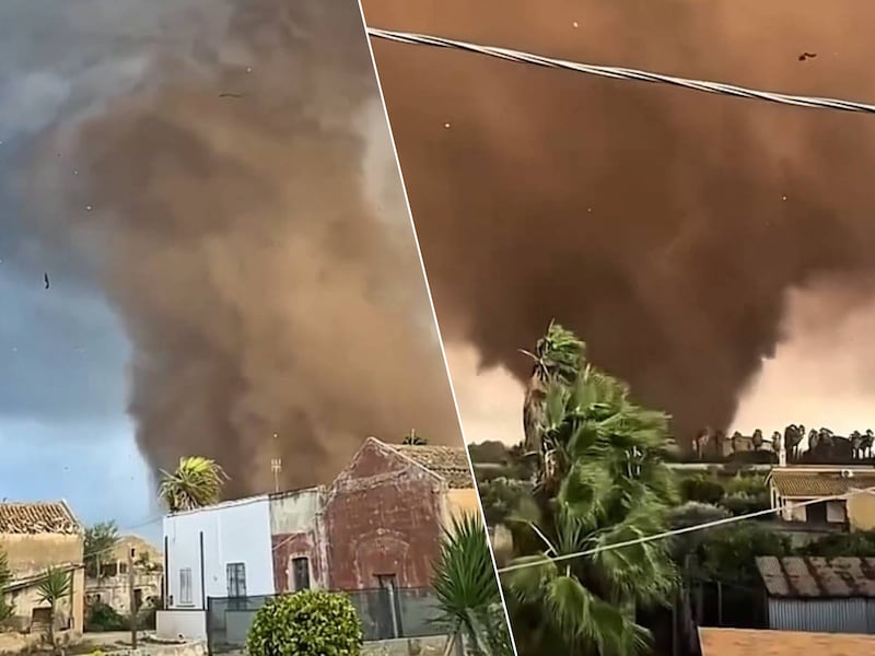 KIJK. Angstaanjagende beelden tonen hoe tornado over Sicilië raast: zware schade, 2 gewonden nadat wagen in ravijn belandt