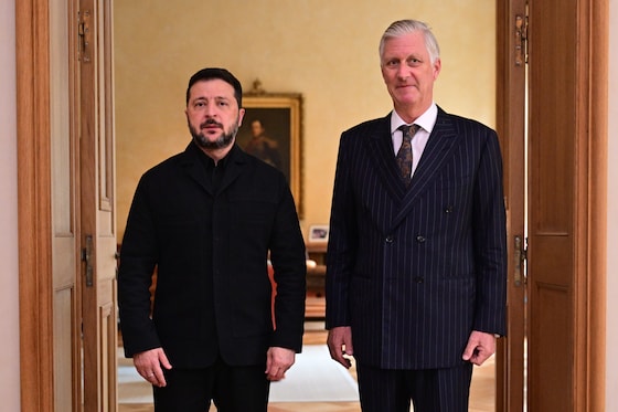 Koning Filip met de Oekraïense president Volodymyr Zelensky. 