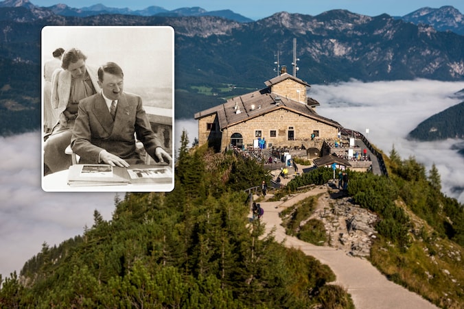 Hitler was bang in de 123 meter hoge bronzen lift, Eva Braun danste in ...