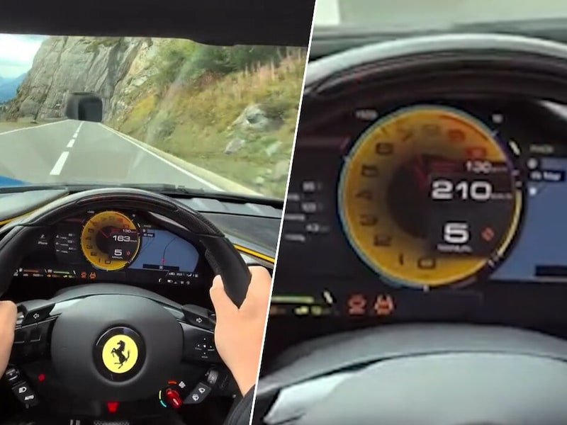 Ferrari scheurt met 210 km/u over Zwitserse bergpas, beelden 60 miljoen keer bekeken