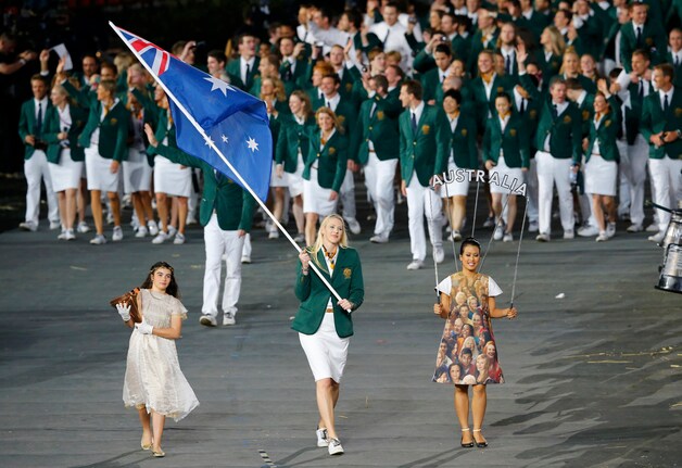 De Australische ploeg bij de openingsceremonie van de Spelen in Londen.