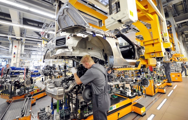 De Porsche-fabriek in Stuttgart-Zuffenhausen