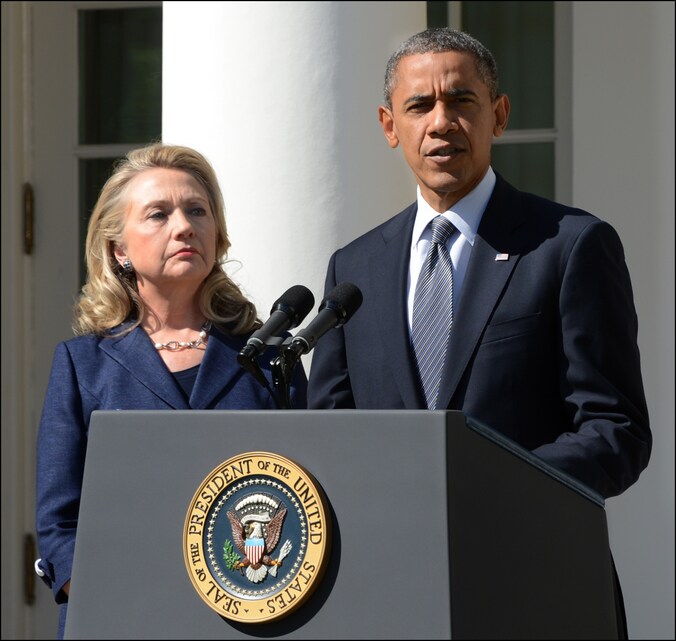 Minister van Buitenlandse Zaken Hillary Clinton en president Barack Obama.