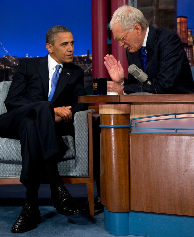 Barack Obama bij David Letterman in New York.