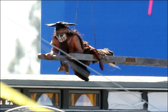 Johnny Depp op de set van 'The Lone Ranger.'